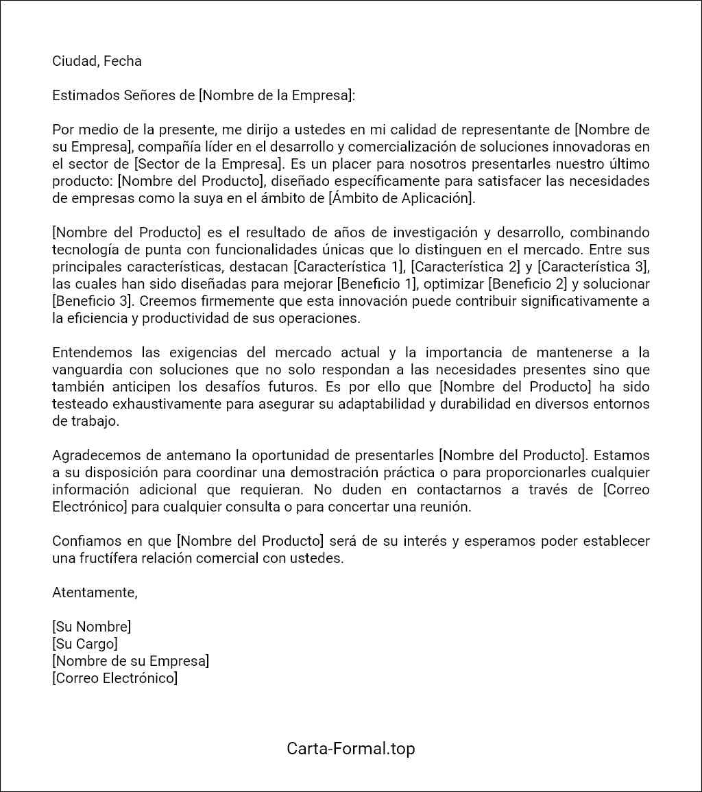 Carta de presentación de un producto formato