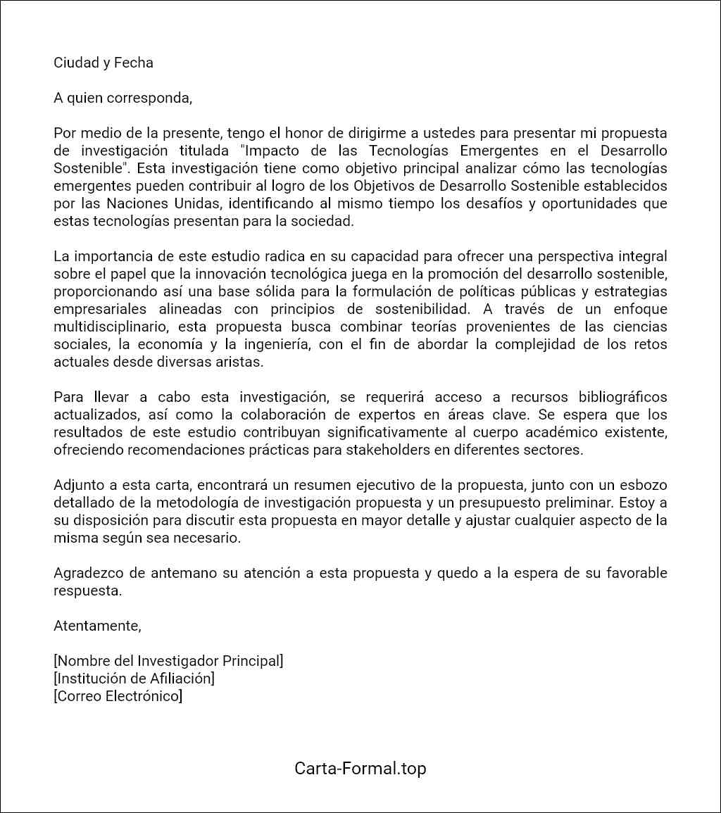 modelo de Carta de presentación de una propuesta de investigación