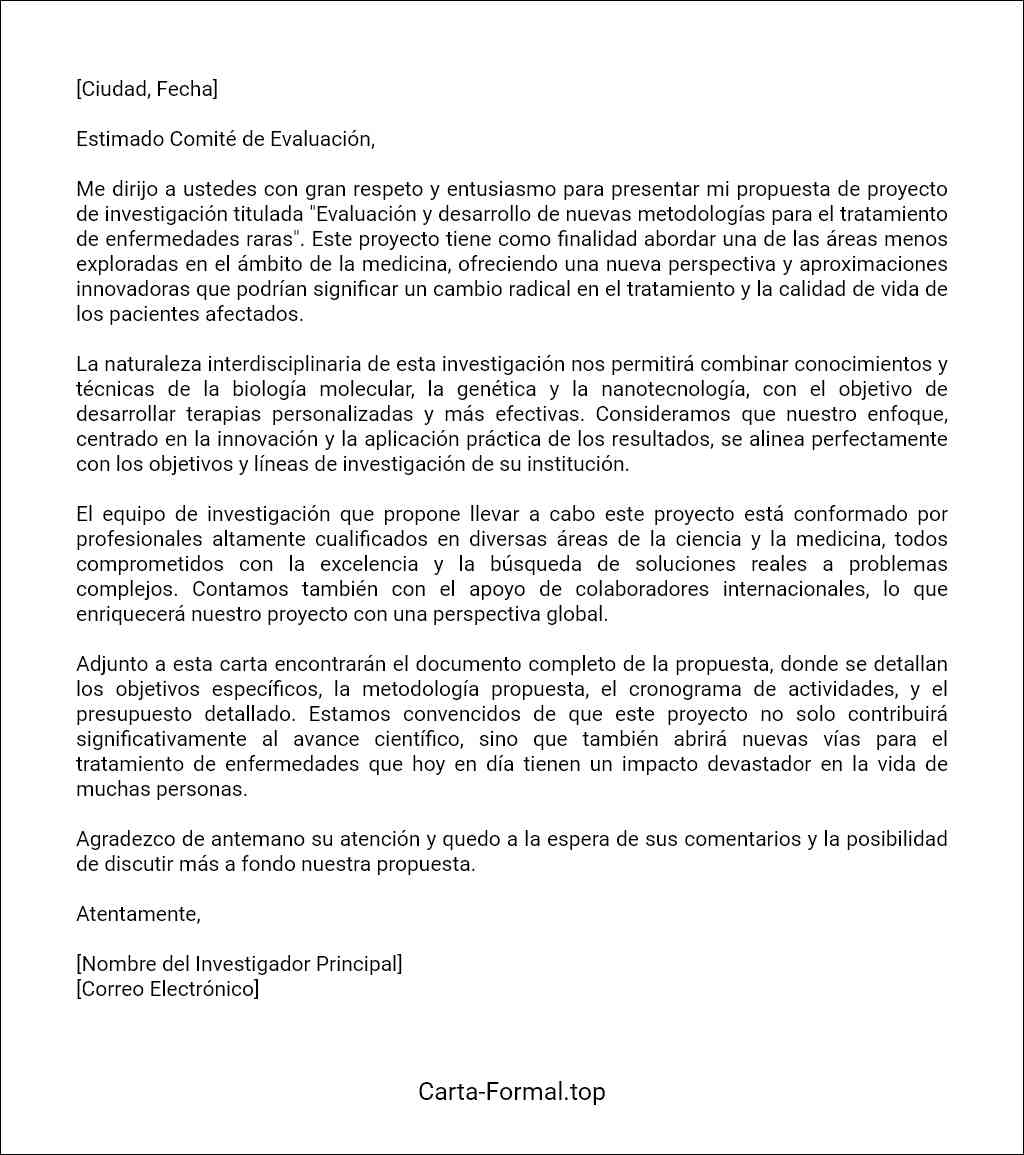 Carta de presentación de una propuesta de proyecto de investigación científica modelo