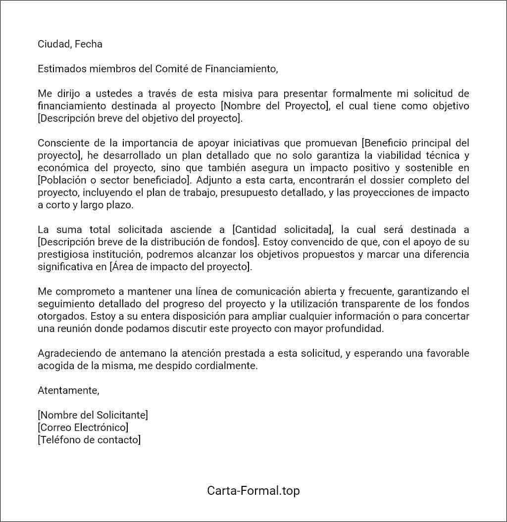 como elaborar una Carta de presentación de una solicitud de financiamiento