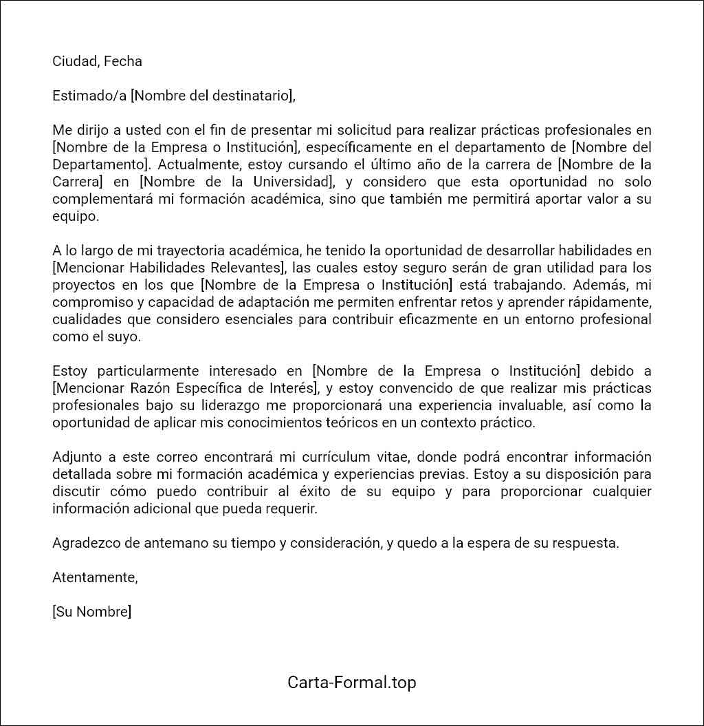 formato de Carta de presentación de una solicitud de prácticas profesionales