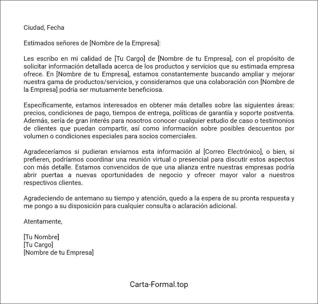 Carta de solicitud de información comercial modelo