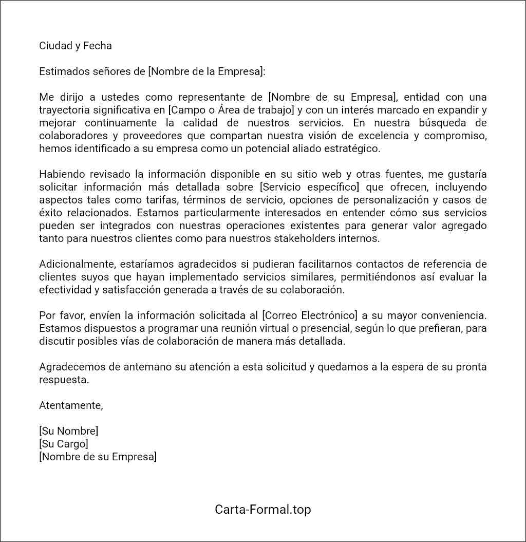 plantilla de Carta de solicitud de información sobre un servicio