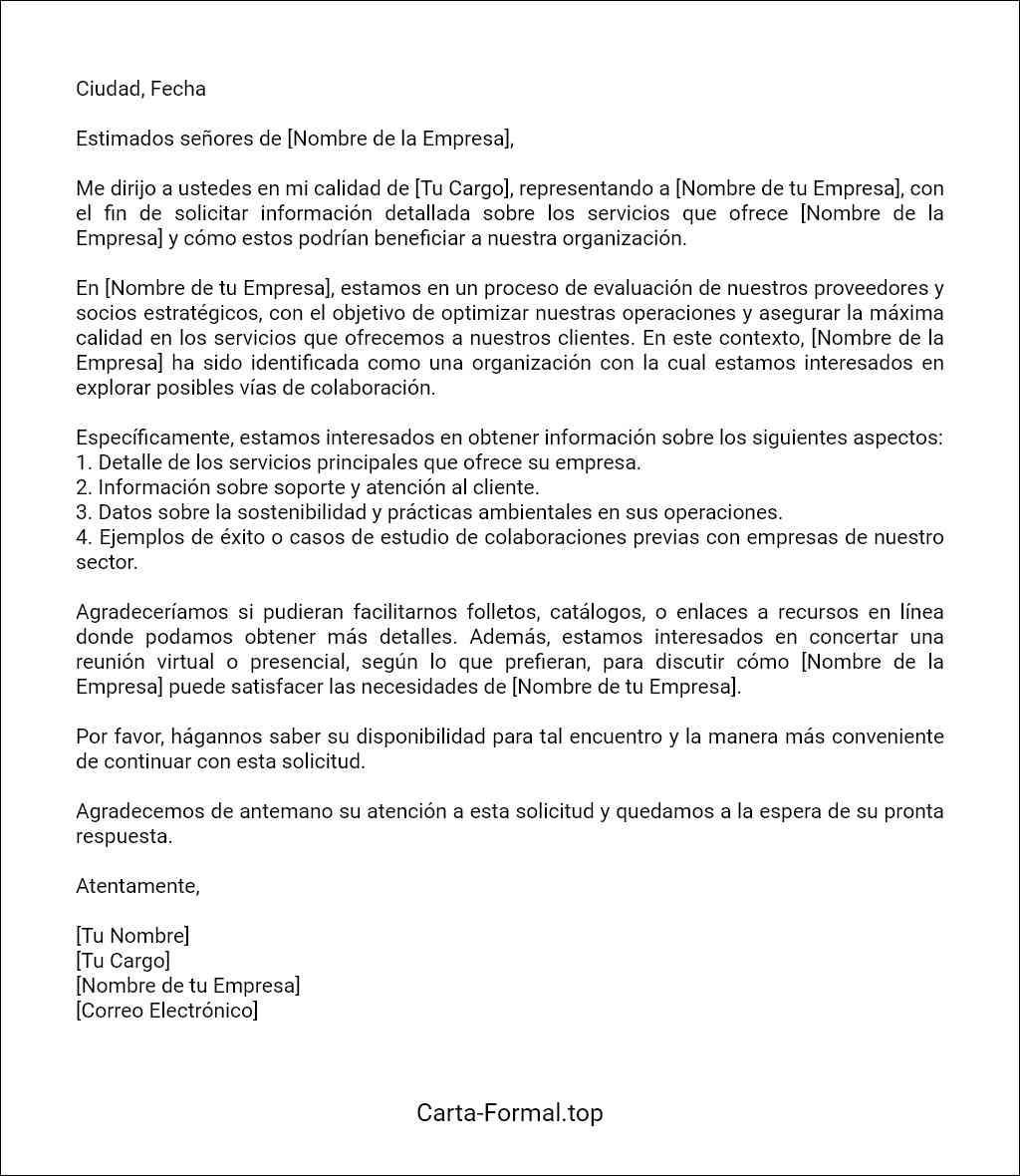 plantilla de Carta de solicitud de información sobre una empresa