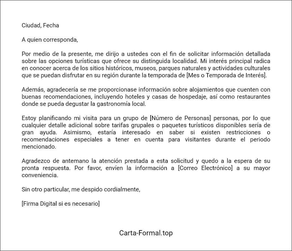 Carta de solicitud de información turística ejemplo