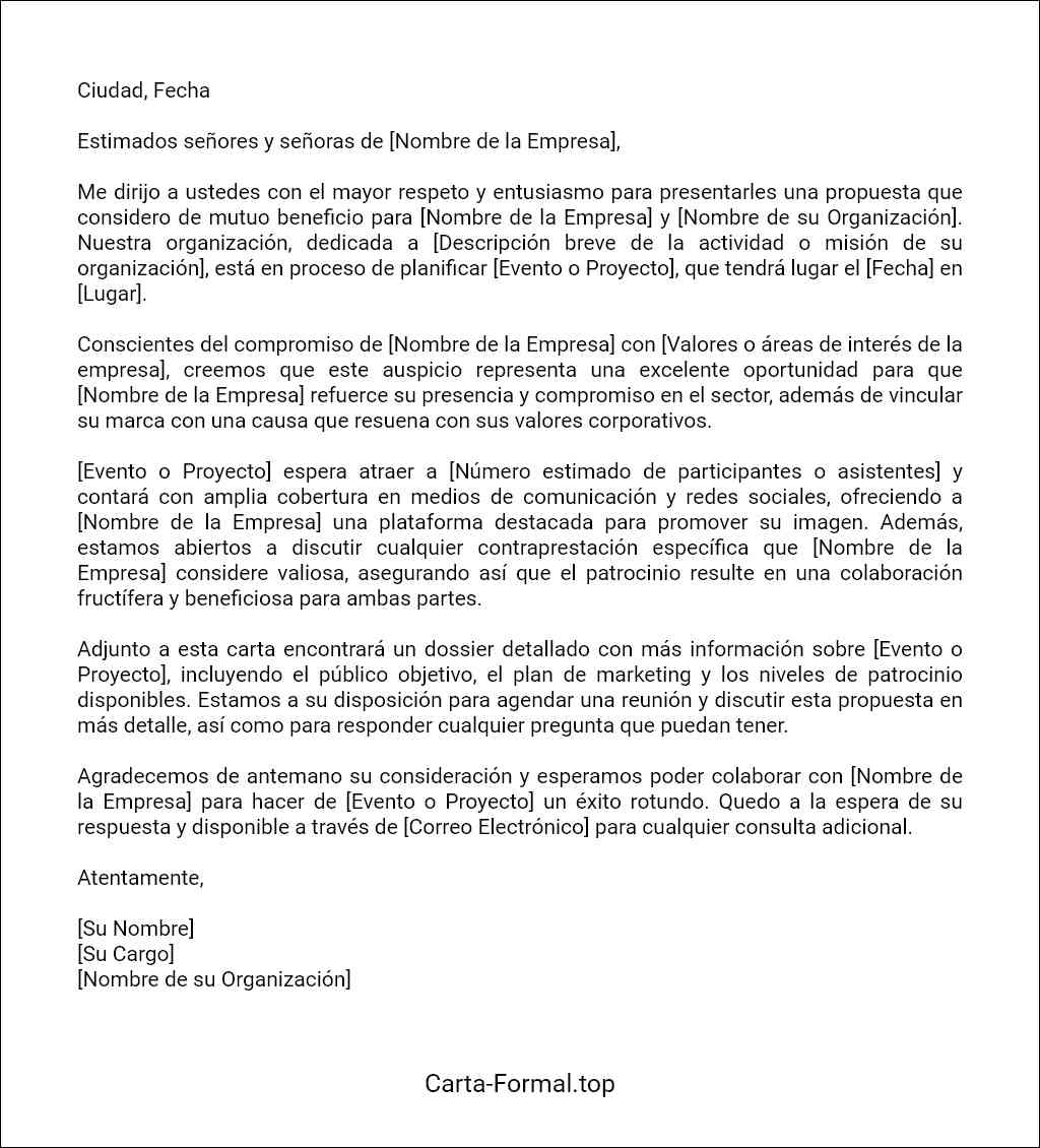 Carta de presentación de una solicitud de auspicio ejemplo