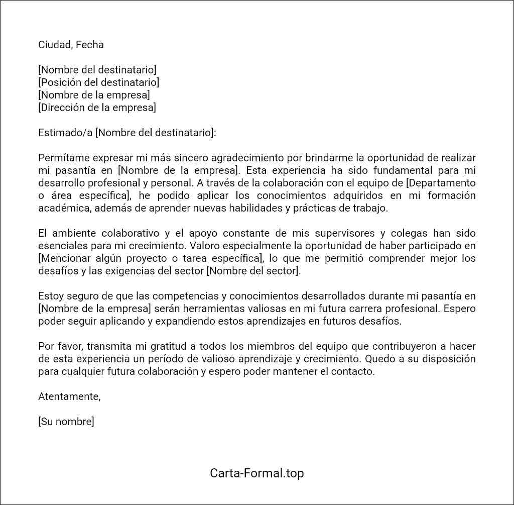 plantilla de Carta de agradecimiento por una oportunidad de pasantía