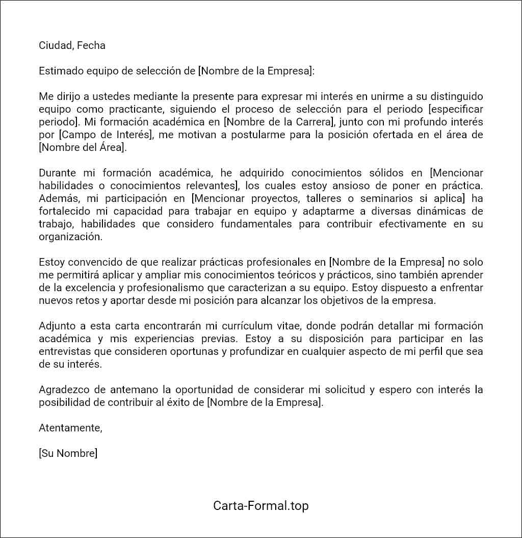 Carta de presentación de una solicitud de prácticas profesionales plantilla