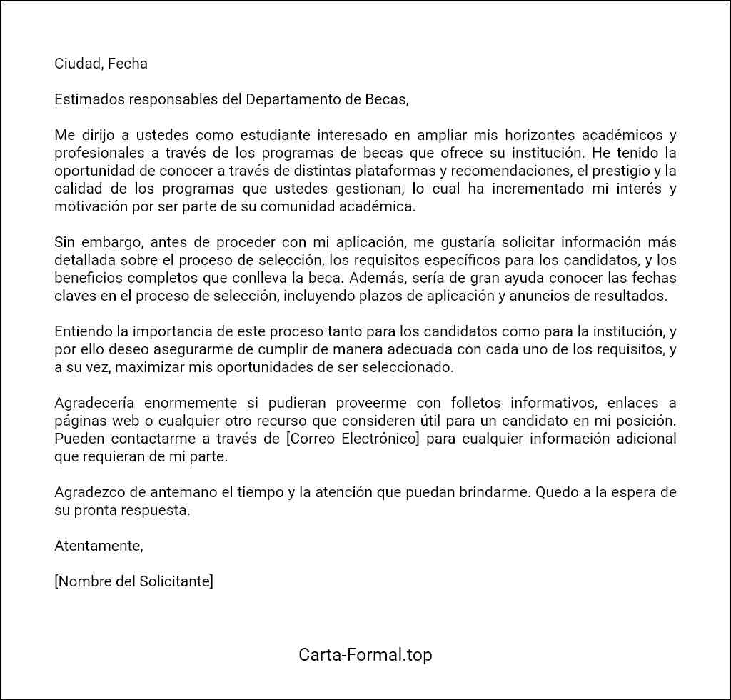 Carta de solicitud de información sobre un programa de becas plantilla