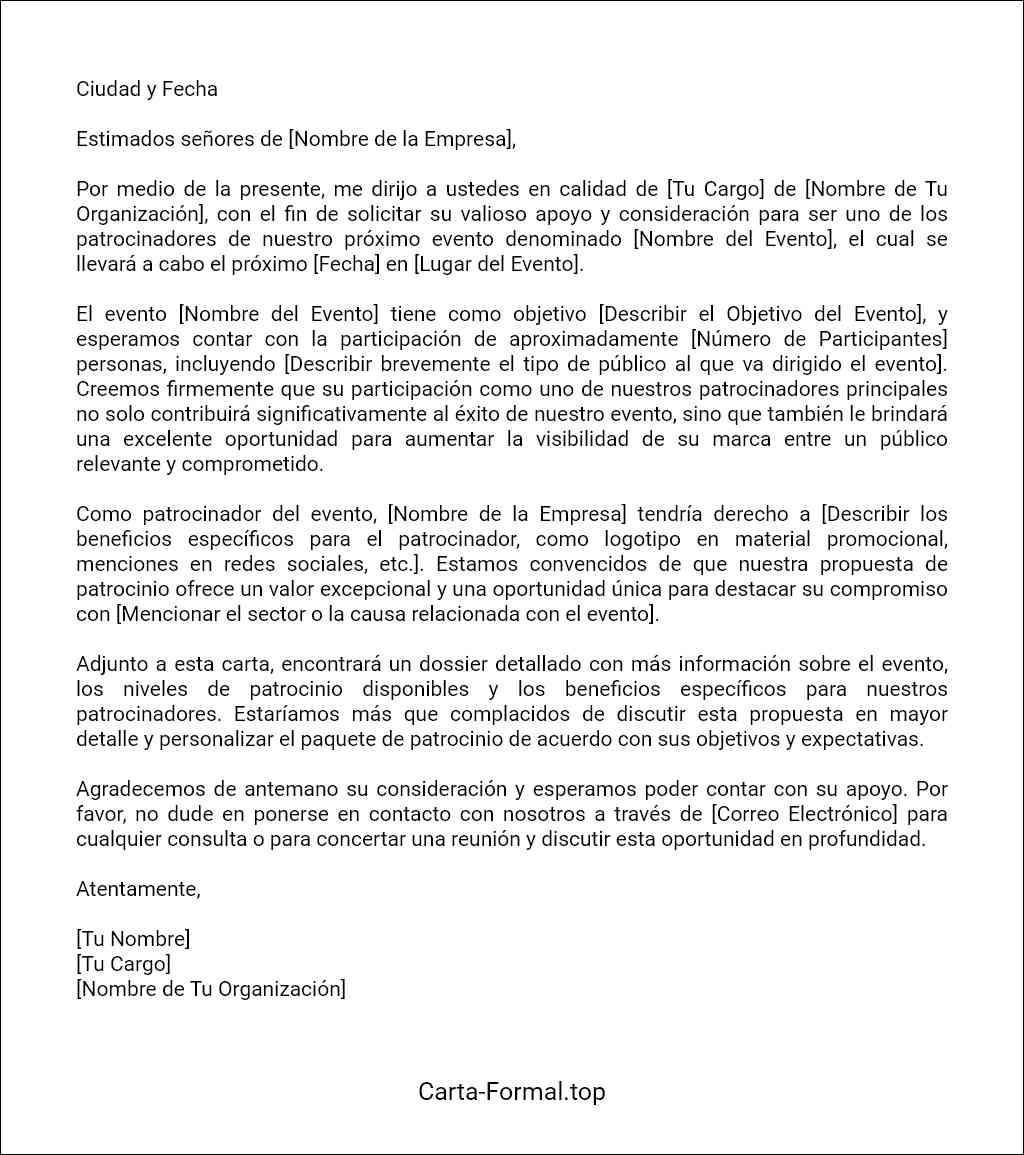 formato recomendado para una Carta de solicitud de patrocinio 