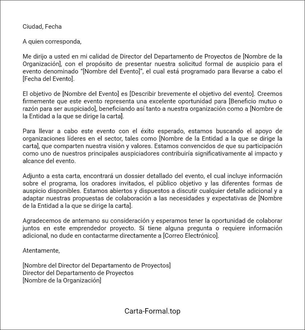 Carta de presentación de una solicitud de auspicio modelo