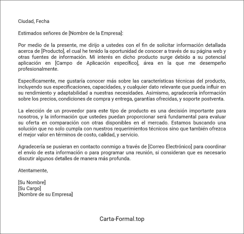 Carta de solicitud de información sobre un producto ejemplos