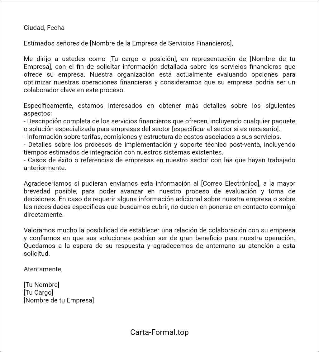 la mejor Carta de solicitud de información sobre una empresa de servicios financieros